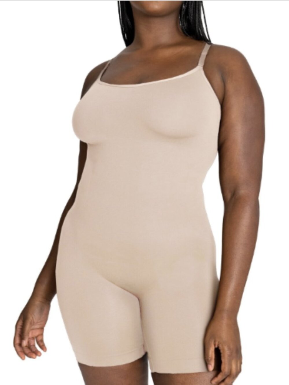 Shapermint Essentials Women's Scoop Neck Mid-Thigh Bodysuit 95002 Chai NWT